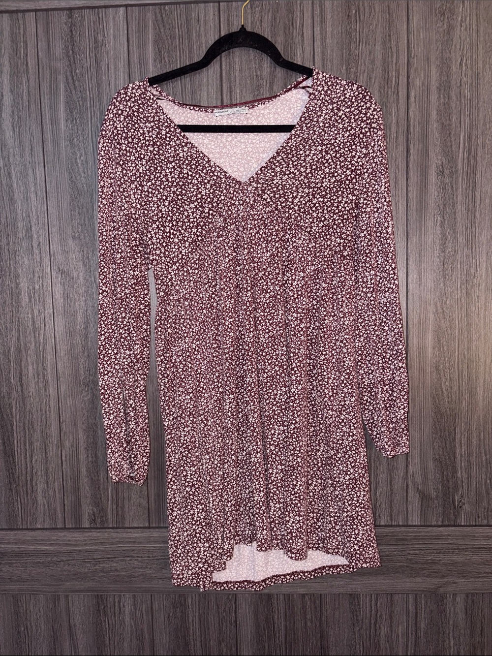 Pull&Bear Mauve Floral Long Sleeve V-Neck Dress